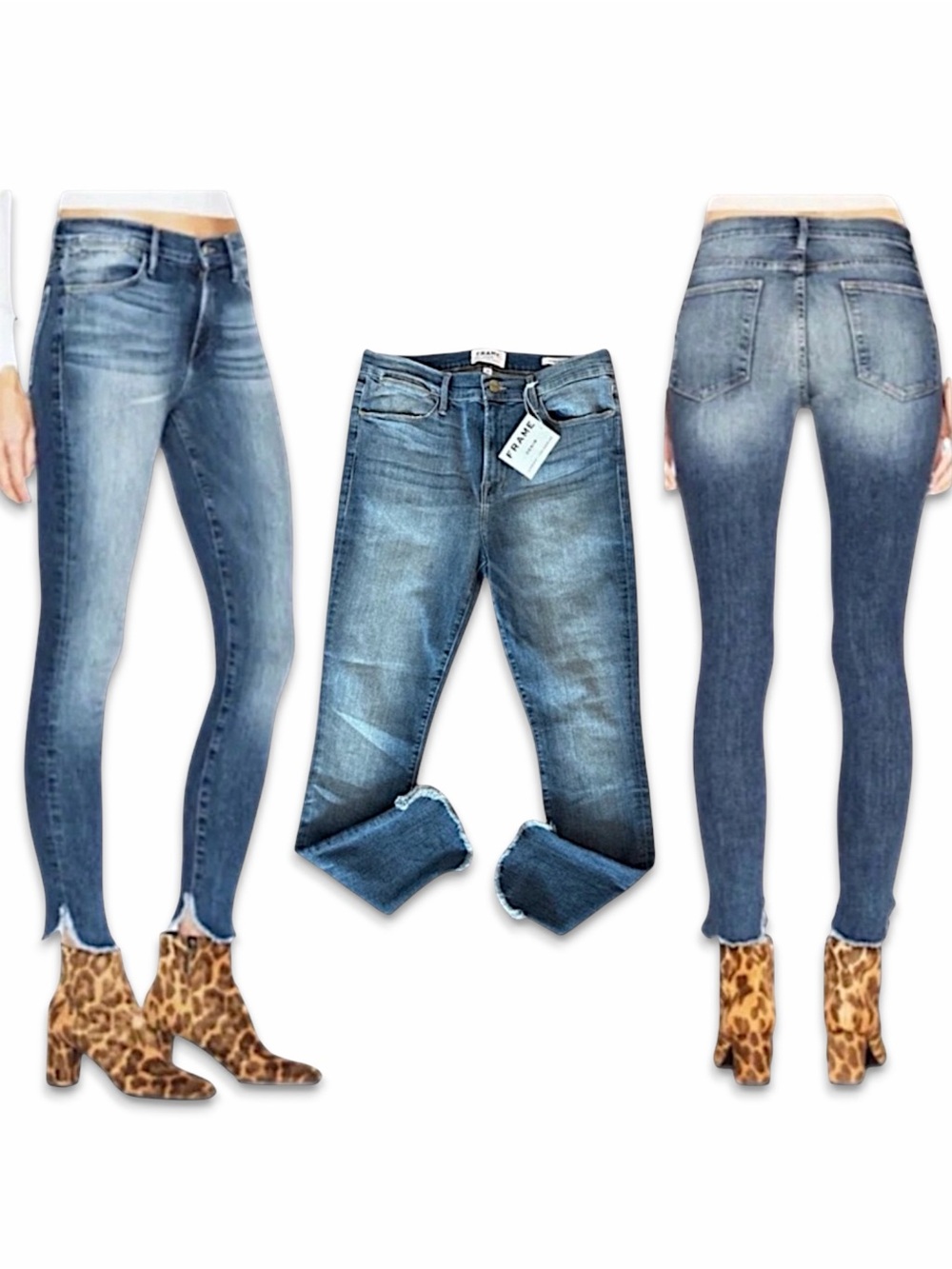 NWT Frame Denim Le High Skinny Jeans with Raw Edge Side Slit Hem